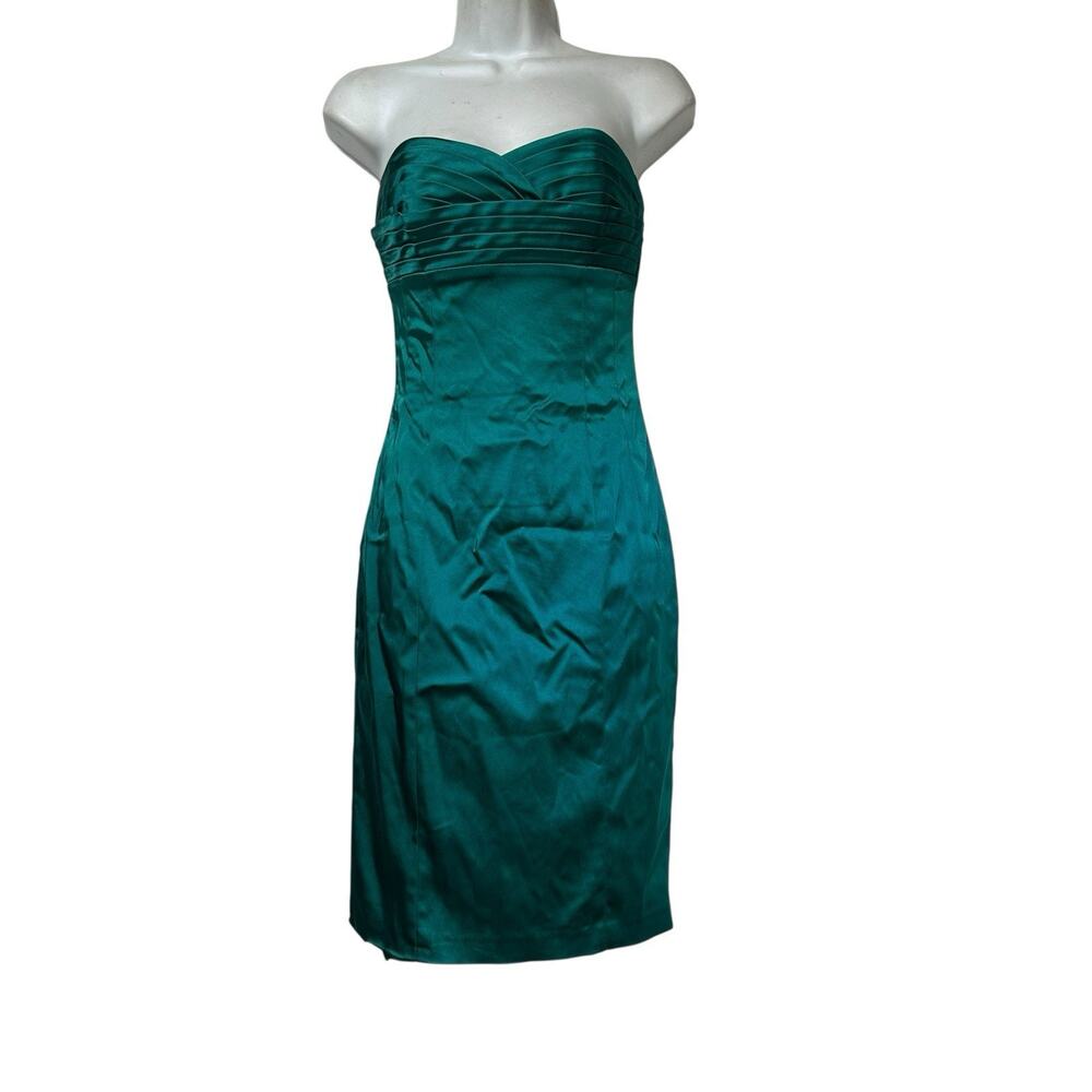Betsey Johnson Evening Strapless Sheath Dress Size 2 Green Satin Cocktail Party